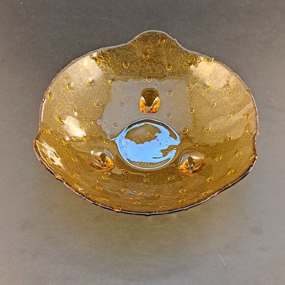 VTG Pin Dot Hobnail Amber Glass Bowl - Picture 4 of 4